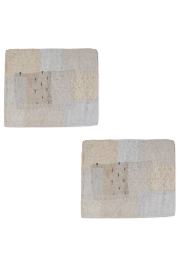 Maison Mieko Set of 2 Mosaic Fray Patch Kantha Placemats - Cauliflower