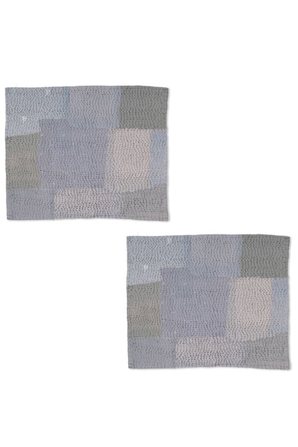 Maison Mieko S/2 Mosaic Fray Patch Vintage Kantha Placemat - Hydrangea