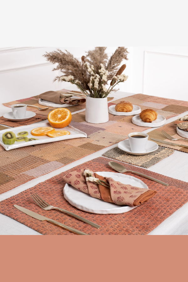 Maison Mieko S/2 Mosaic Fray Patch Vintage Kantha Placemat - Mushroom