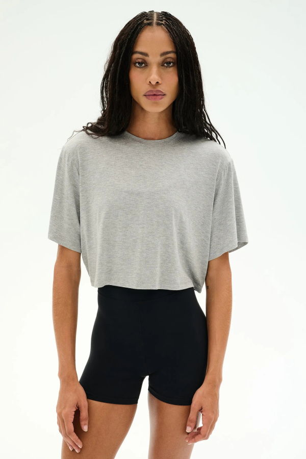 SPLITS 59 Djuna Oversized Crop Jersey Tee - Heather Grey