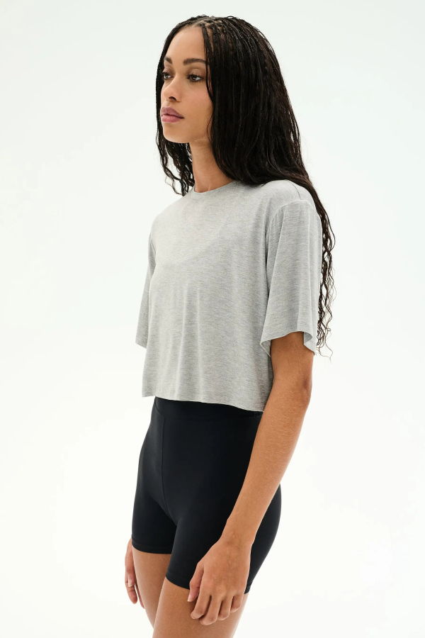 SPLITS 59 Djuna Oversized Crop Jersey Tee - Heather Grey
