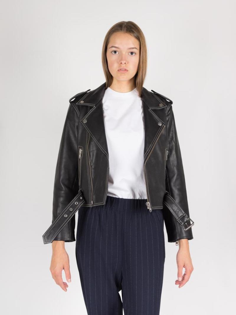 Ganni Angela Leather Biker Jacket - Black | Garmentory