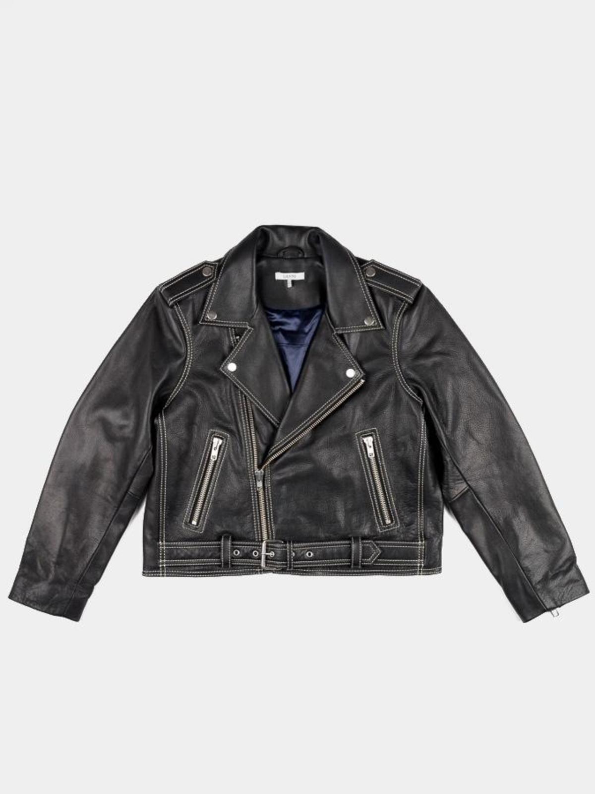 Ganni Angela Leather Biker Jacket - Black | Garmentory
