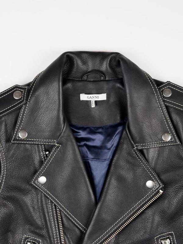 GANNI ラムレザージャケット Ganni Leather Cropped Biker Jacket - Runway Catalog