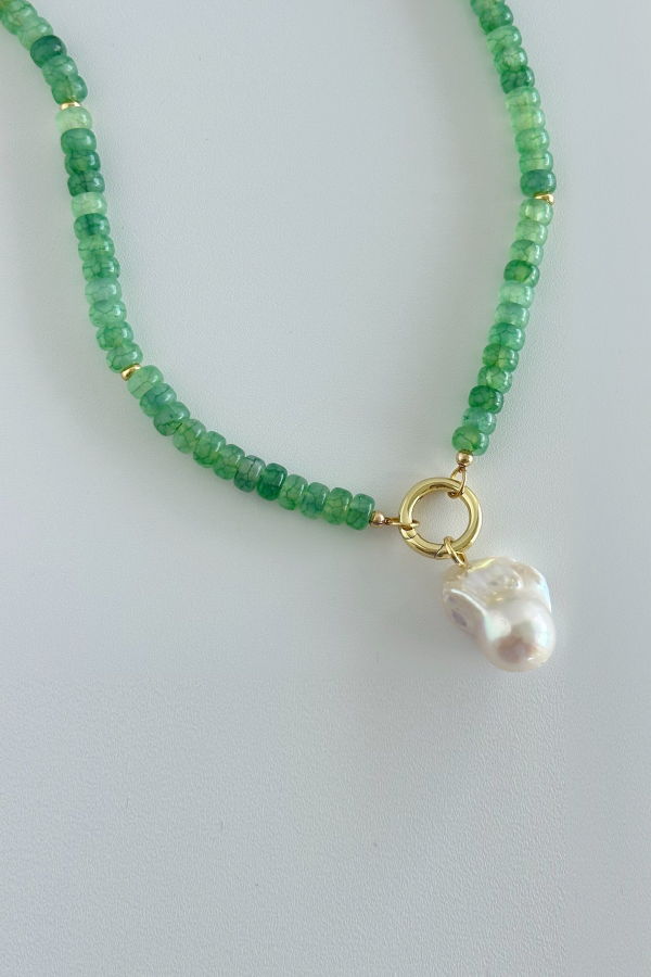 Katie Dean Jewelry Goddess Pearl Necklace - Green