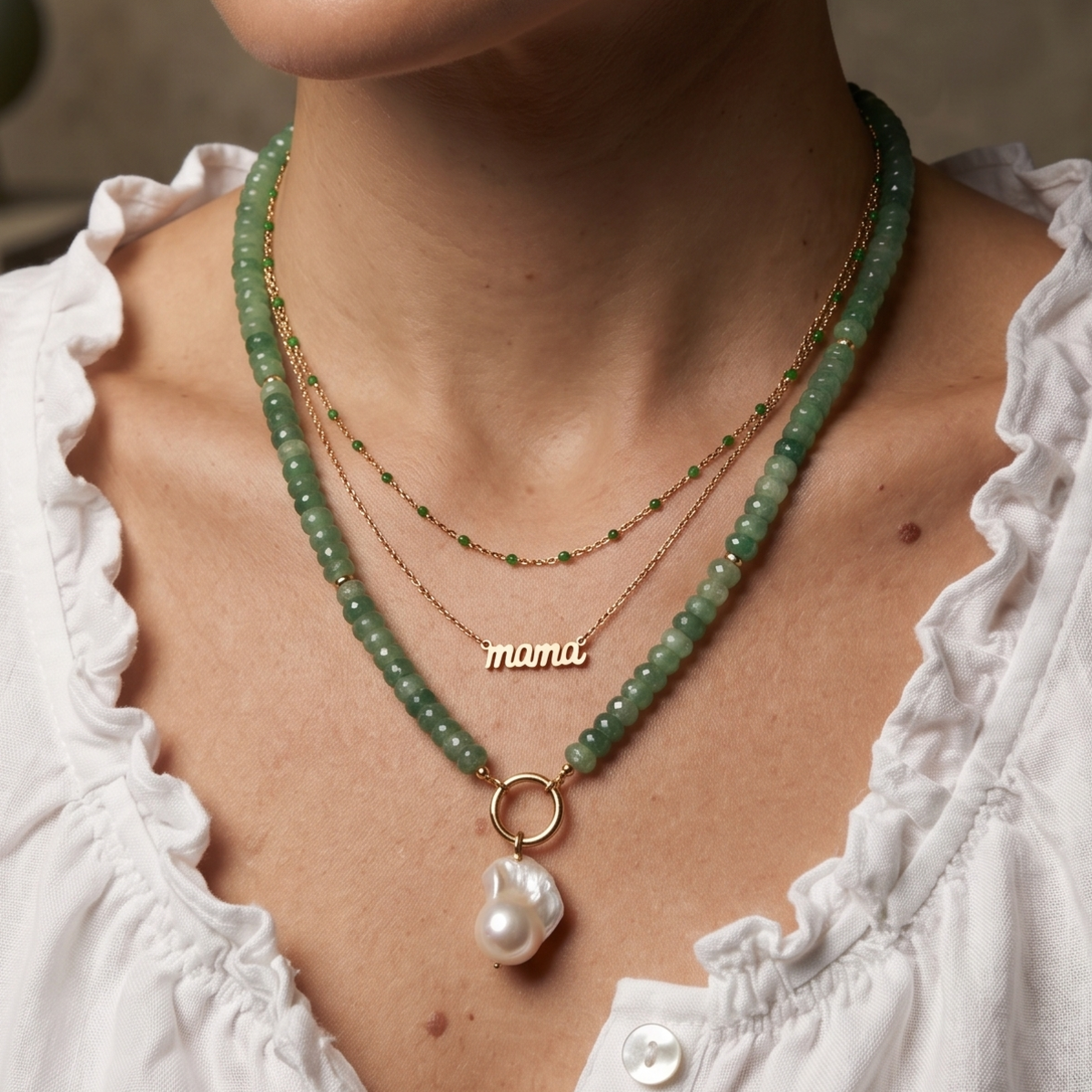 Katie Dean Jewelry Goddess Pearl Necklace - Green - Image 3 of 4