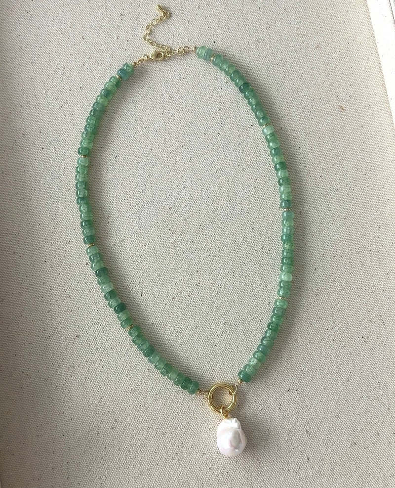 Katie Dean Jewelry Goddess Pearl Necklace - Green
