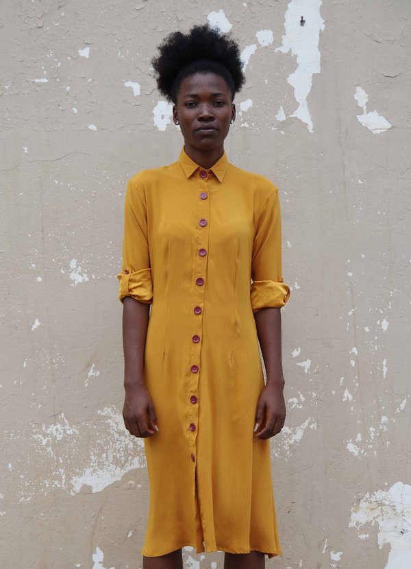knee length dresses for ladies Buy Cream Yellow Midi Shirt Dress for Women by The Loom Art main image 1