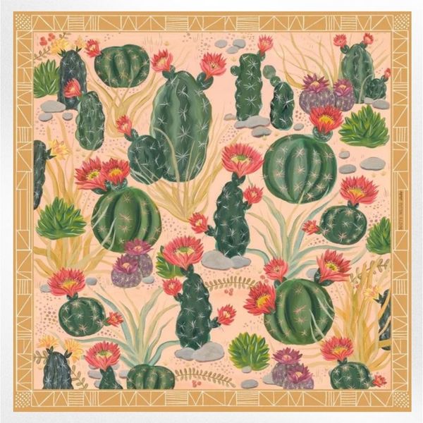 Matty Miller Studio 100% Silk Scarf: Cactus Garden - Desert Botanical Pattern