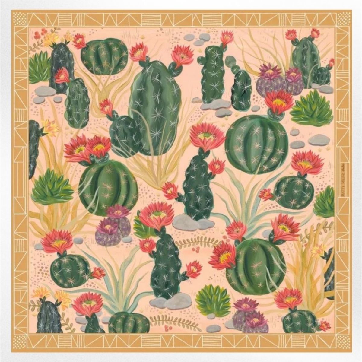 Matty Miller Studio 100% Silk Scarf: Cactus Garden - Desert Botanical Pattern - Image 1 of 11