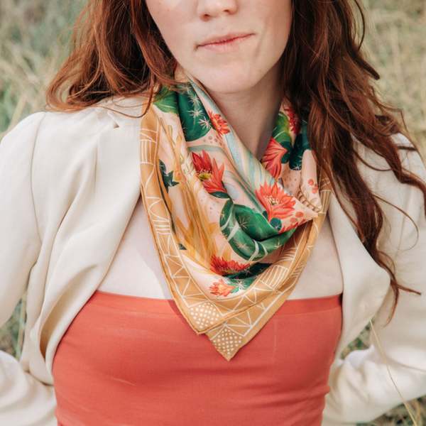 Matty Miller Studio 100% Silk Scarf: Cactus Garden - Desert Botanical Pattern