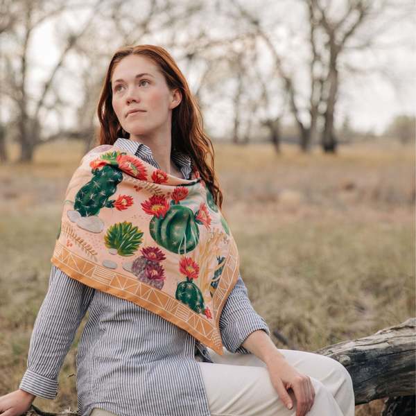 Matty Miller Studio 100% Silk Scarf: Cactus Garden - Desert Botanical Pattern