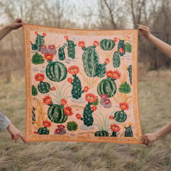Matty Miller Studio 100% Silk Scarf: Cactus Garden - Desert Botanical Pattern