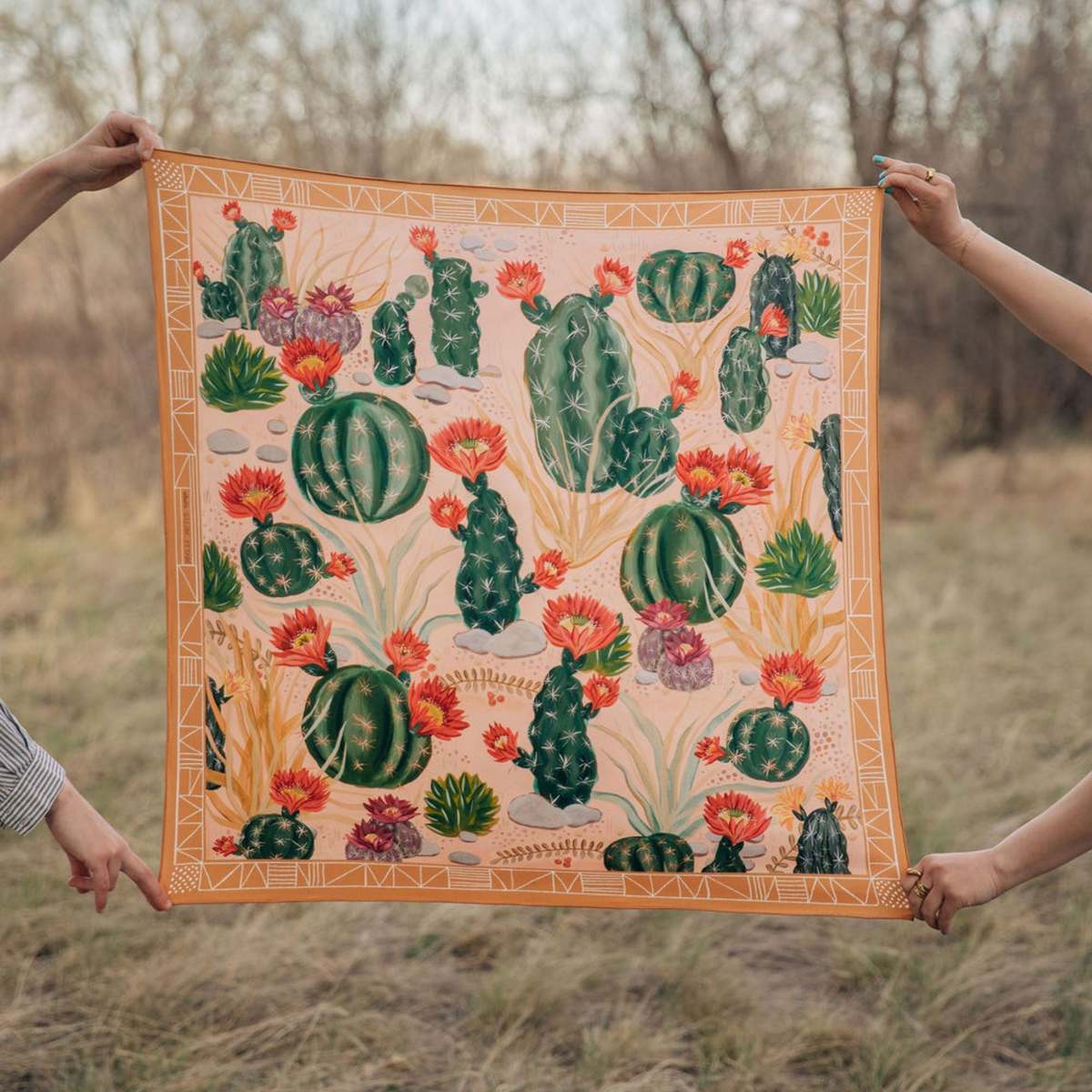 Matty Miller Studio 100% Silk Scarf: Cactus Garden - Desert Botanical Pattern - Image 8 of 11