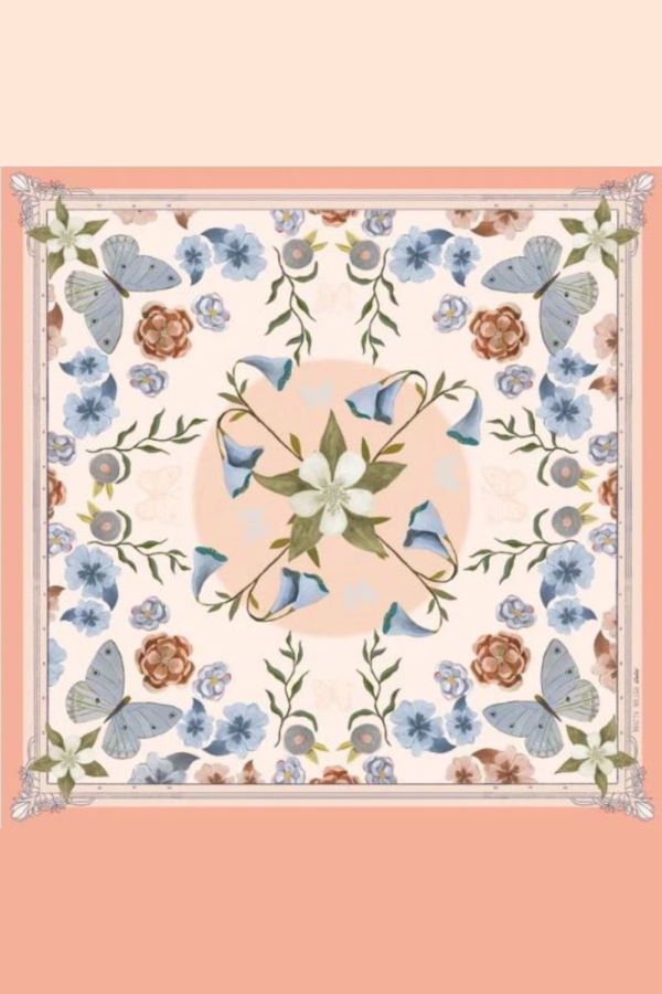 Matty Miller Studio 100% Silk Columbine Flowers & Butterflies Scarf