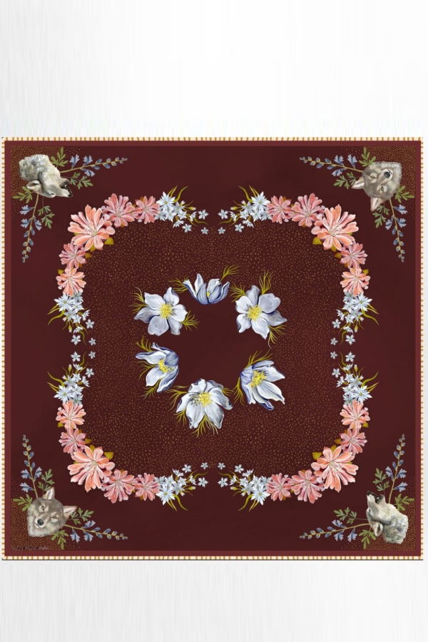 Matty Miller Studio 100% Silk Scarf: Lupine - Wolf Wildflower Pattern