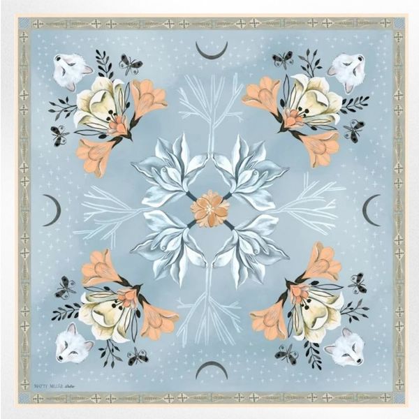Matty Miller Studio 100% Silk Tundra Arctic Animal Floral Pattern Scarf