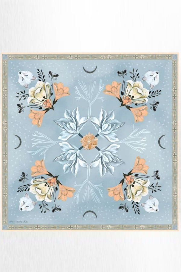 Matty Miller Studio 100% Silk Tundra Arctic Animal Floral Pattern Scarf