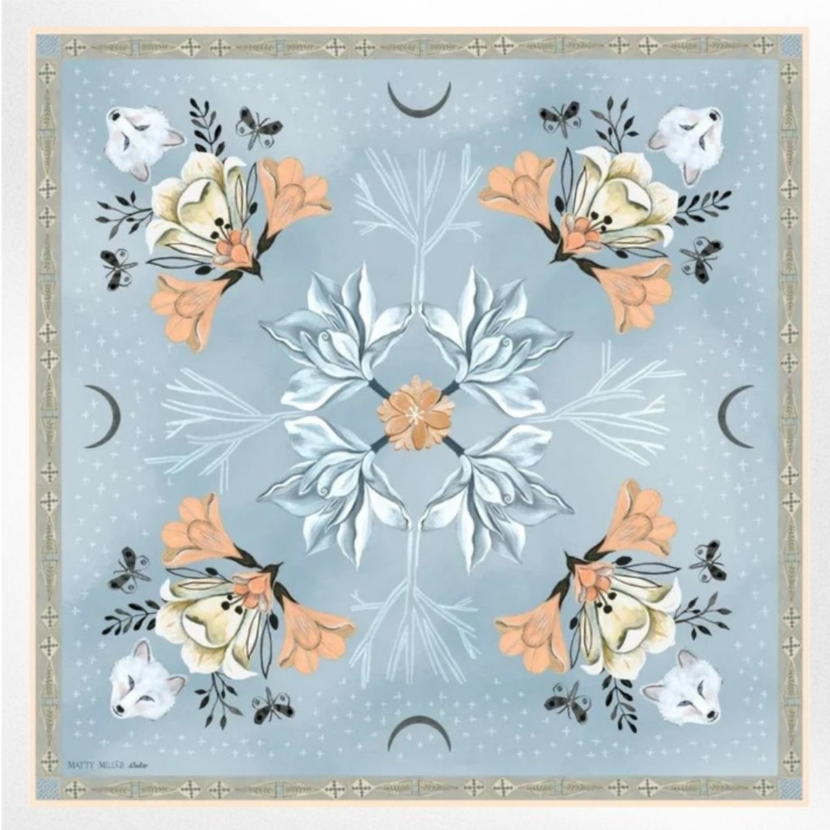 Matty Miller Studio 100% Silk Tundra Arctic Animal Floral Pattern Scarf - Image 1 of 9