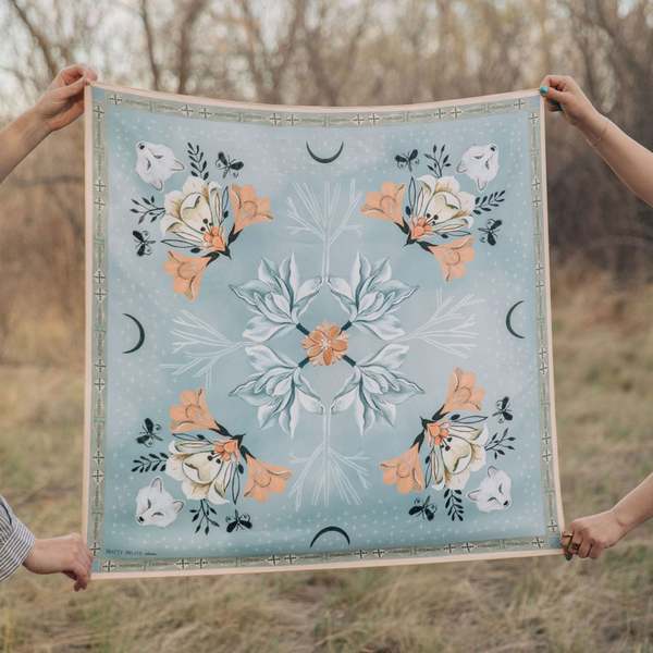 Matty Miller Studio 100% Silk Tundra Arctic Animal Floral Pattern Scarf