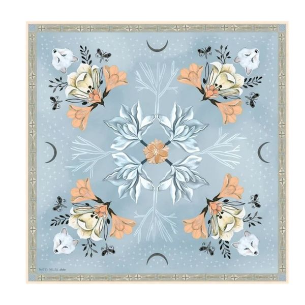 Matty Miller Studio 100% Silk Tundra Arctic Animal Floral Pattern Scarf