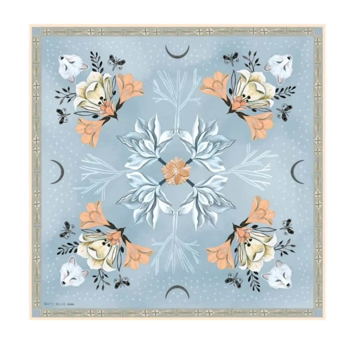 Matty Miller Studio 100% Silk Tundra Arctic Animal Floral Pattern Scarf - Image 9 of 9