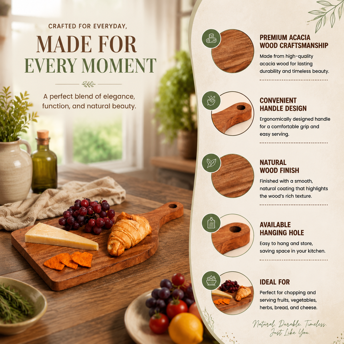Expo Bazaar Acacia Wood Cutting Board with Handle - Image 5 of 8