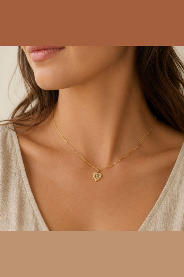 Katie Dean Jewelry Mini Evil Eye Heart Necklace - Gold