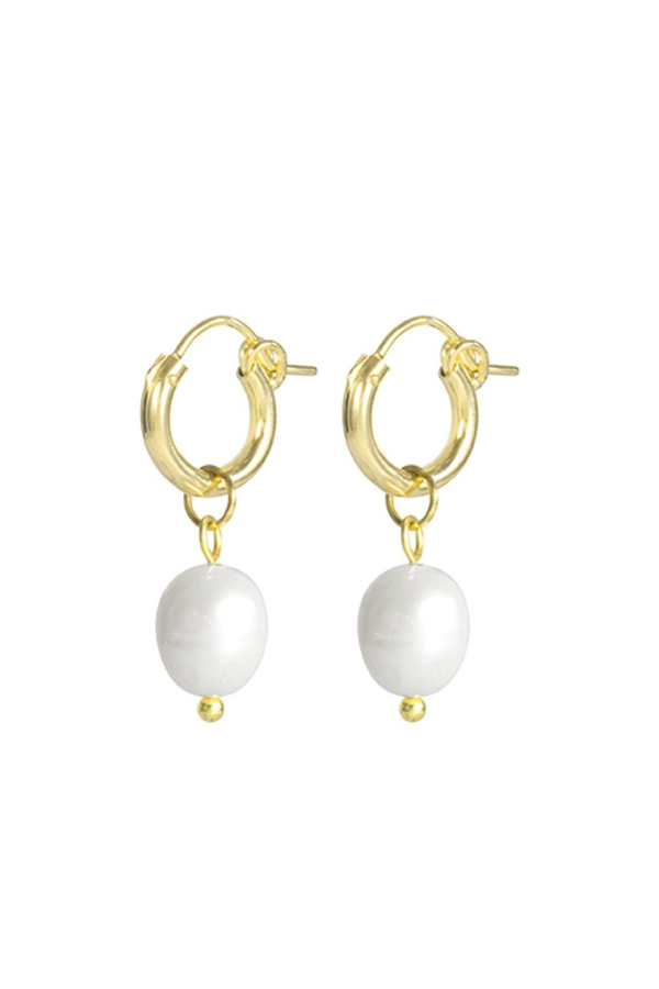 Katie Dean Jewelry Pearl Hoops - Gold