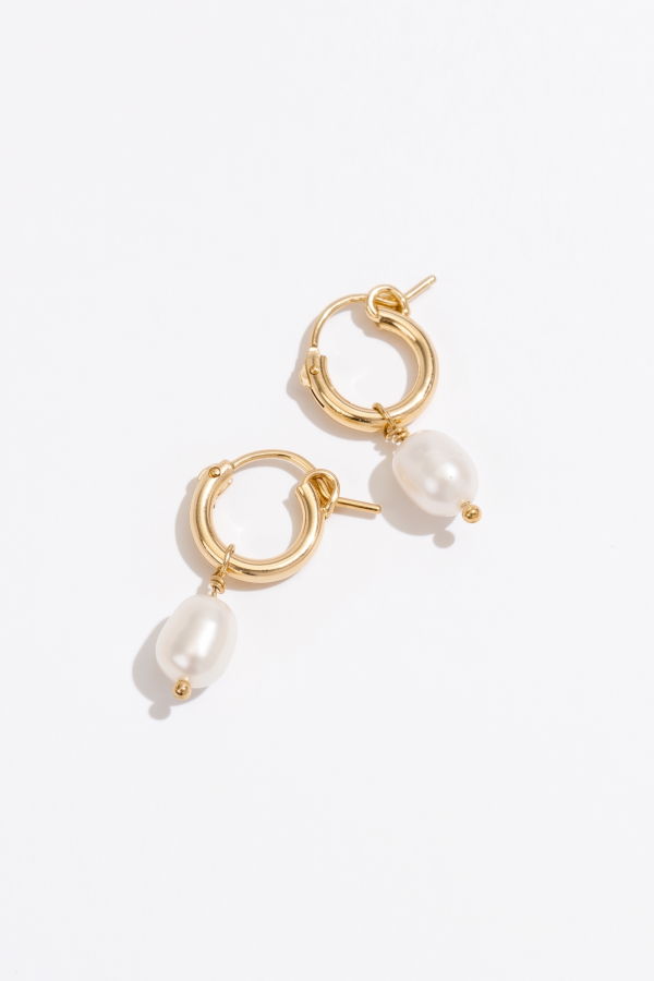 Katie Dean Jewelry Pearl Hoops - Gold