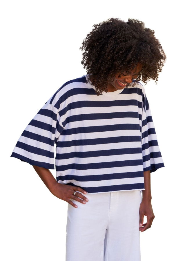 Frank & Eileen Presley Oversized Crop SS Tee - Nautical Stripe
