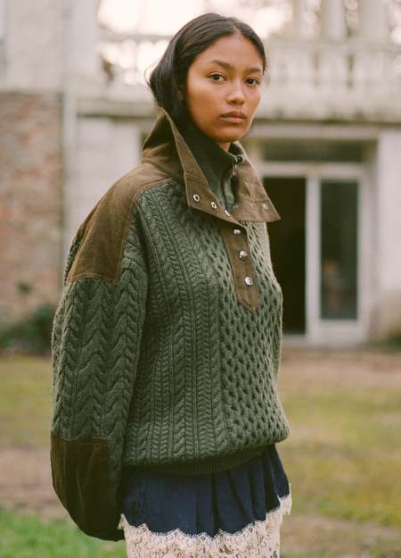 サ*ー様 【完売品】GRAPE 25AW アシンメトリーロングイヤーニットキャッ Lisa Says Gah x KJP Emma Sweater - Purple Warp Check | Garmentory