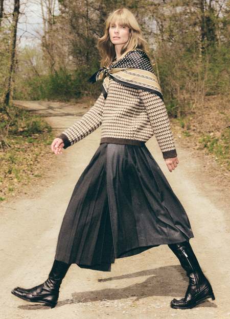 ICHI ANTIQUITES Linen Dobby Stripe Skirt | Garmentory