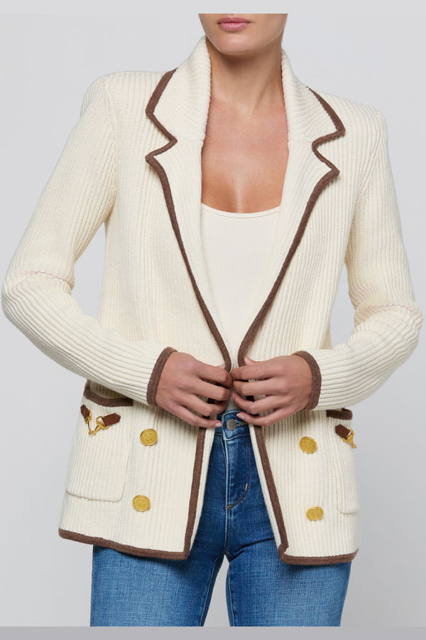 L'AGENCE Ranch Knit Blazer - Ivory / Dark Cappuccino