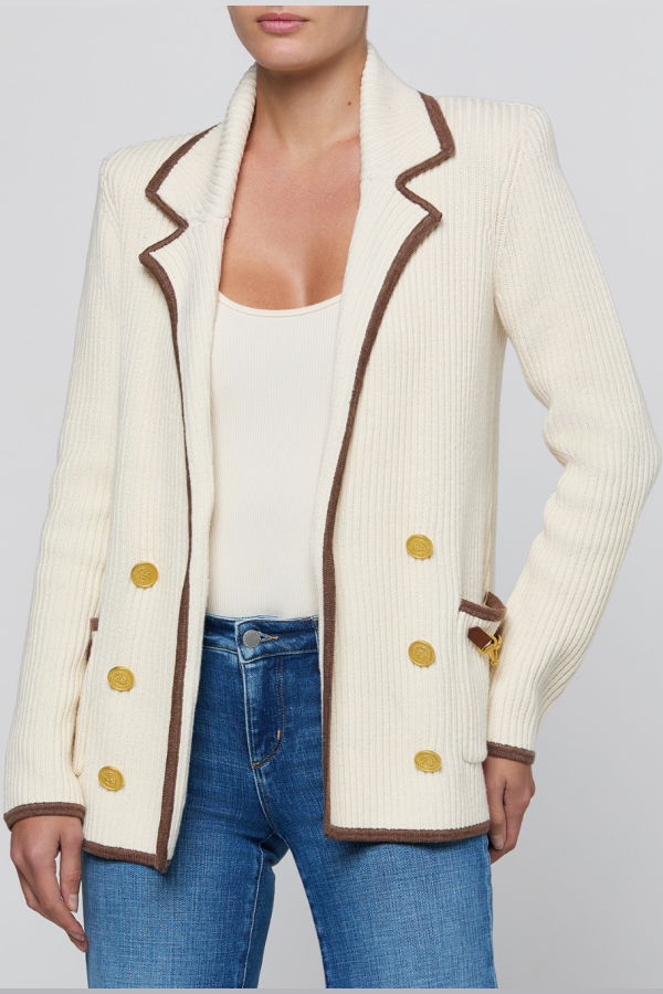 L'AGENCE Ranch Knit Blazer - Ivory / Dark Cappuccino