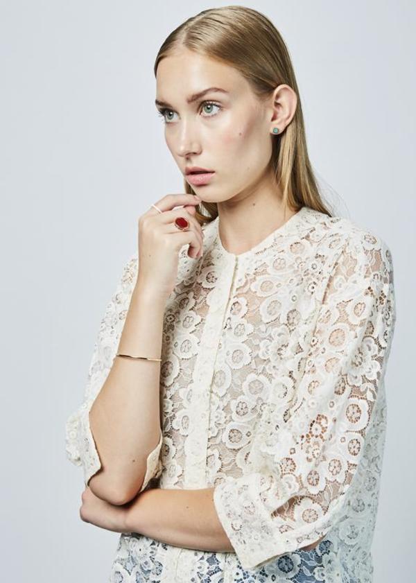 Sara Lanzi 3/4 Sleeve Lace Shirt - Off White | Garmentory