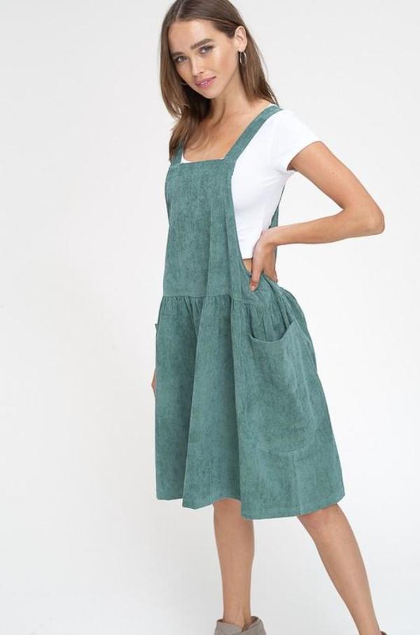 Listicle Animal Crackers In My Soup Corduroy Overall Dress - Hunter Green |  Garmentory