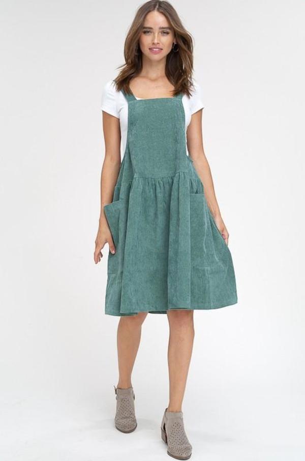 olive green corduroy overall dress Girls Corduroy Tiered Overall Dress main image 1