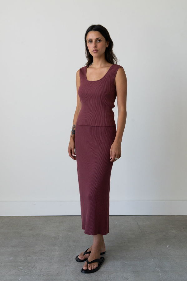 Waltz Ribbed Knit Midi Skirt