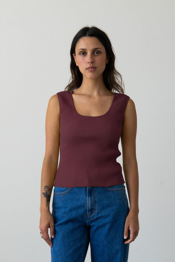 Waltz Ribbed Knit U-Neck Tank - Raspberry