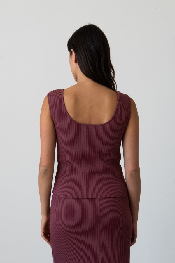 Waltz Ribbed Knit U-Neck Tank - Raspberry