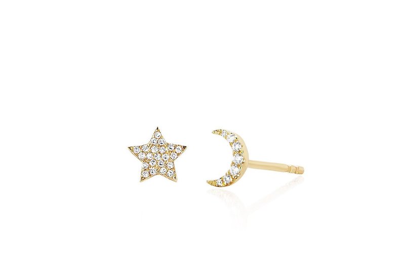 コレクション Emily STAR Sparkly 925 Silver & Shiny CZ Dangling Moon and Star