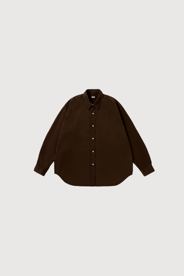A.Presse Double Weave Twill Regular Collar Shirt - Dark Olive