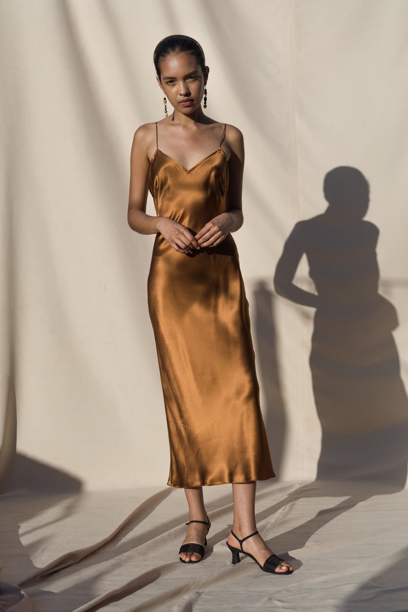 bronze satin slip dress Tuscany Maxi Slip Dress ~ Copper Luxe Satin M