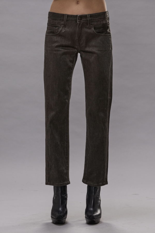 R13 Boy Straight Stretch Sateen Denim - Char Brown