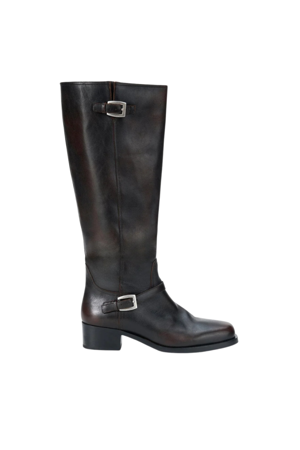 Staud Brooklyn Flat Boot - Espresso Distressed