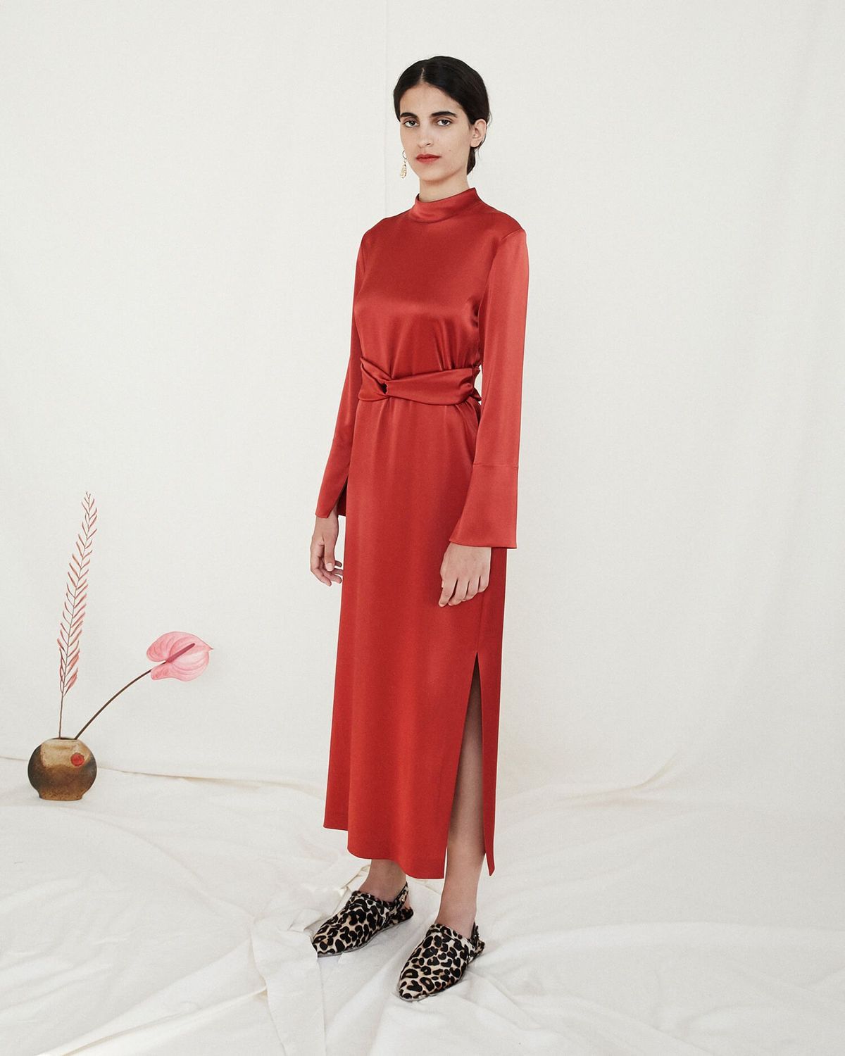 Nanushka SADIE Long sleeve belted dress - Red | Garmentory