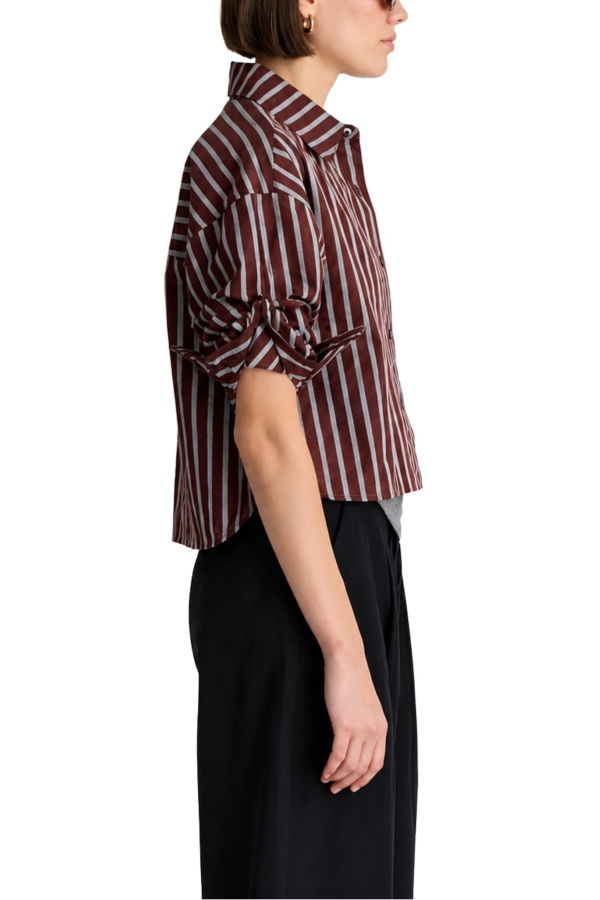 Apiece Apart Cropped Isolde Button Down Blouse - Spice Multi Stripe