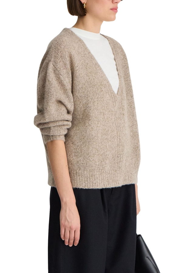 Apiece Apart Softest Silk Cashmere V-Neck Marl Sweater - Jute Marl