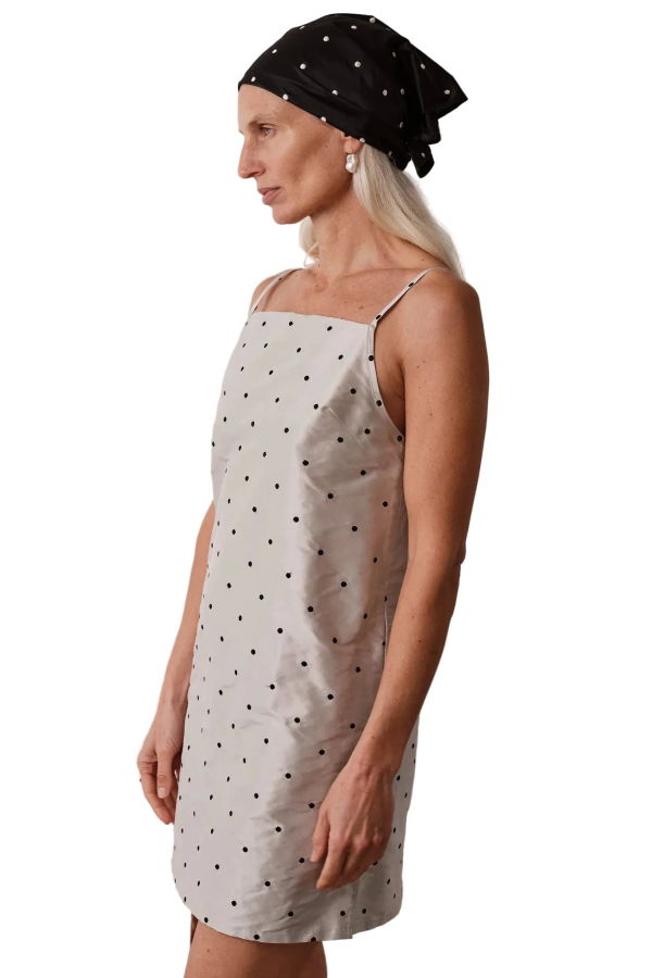 Donni. Taffeta Mini Dress - Silver/Black Polka Dots